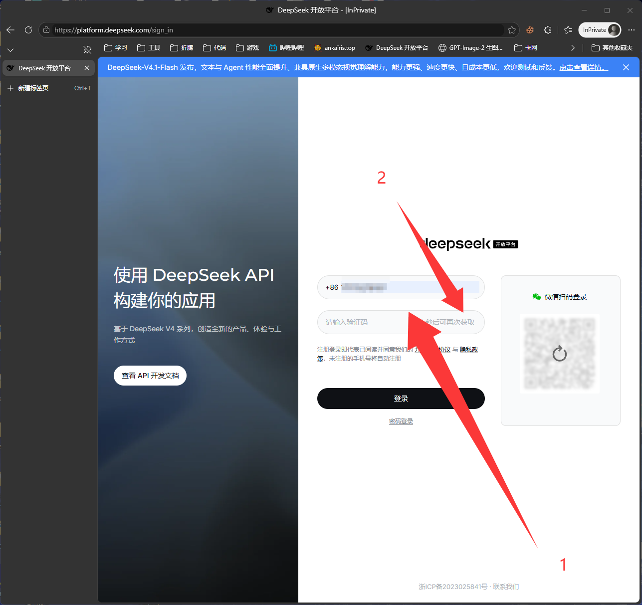 DeepSeek 开放平台登录页